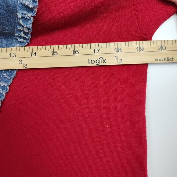 VTG Wrangler Sweats Sweatshirt Dress Women's Size S/M Red w/ Blue Denim Accents - Picture 4 of 10